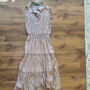 Sleeveless Tan Dress with Copper Polka Dots
